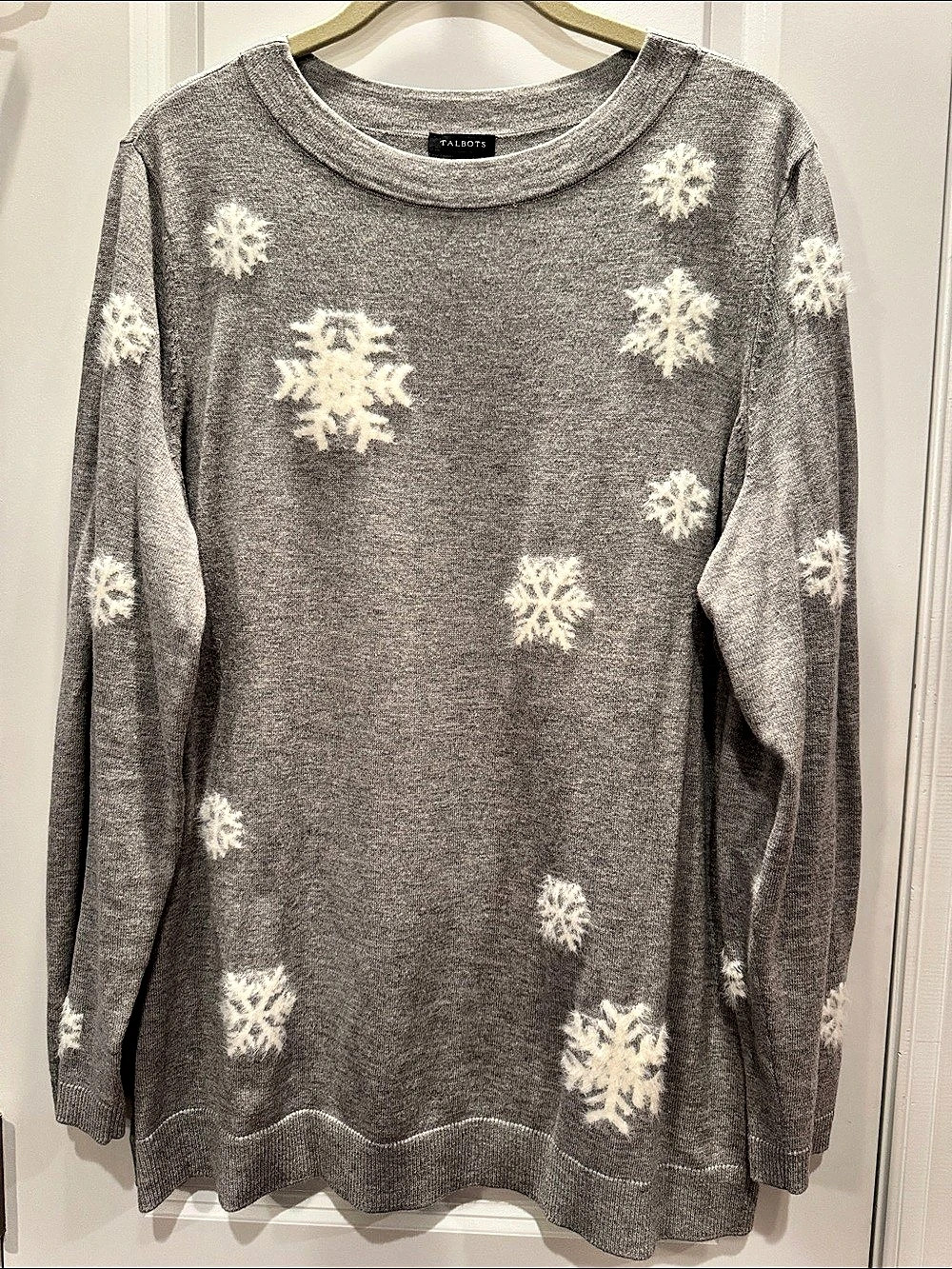 Talbots Textured Snowflake Sweater Crewneck Gray